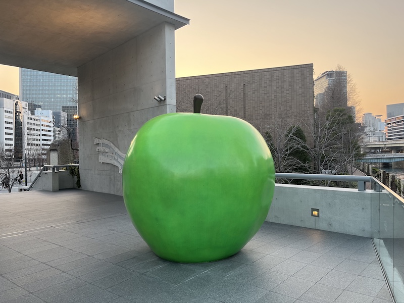 「こども本の森」前の青リンゴ。